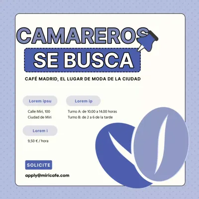 Anuncio de empleo de barista en malva y blanco con texto resaltado V1