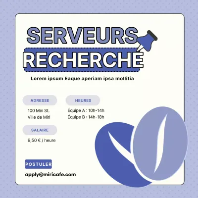 Offre d'emploi Barista en mauve et blanc avec mise en évidence du texte V1