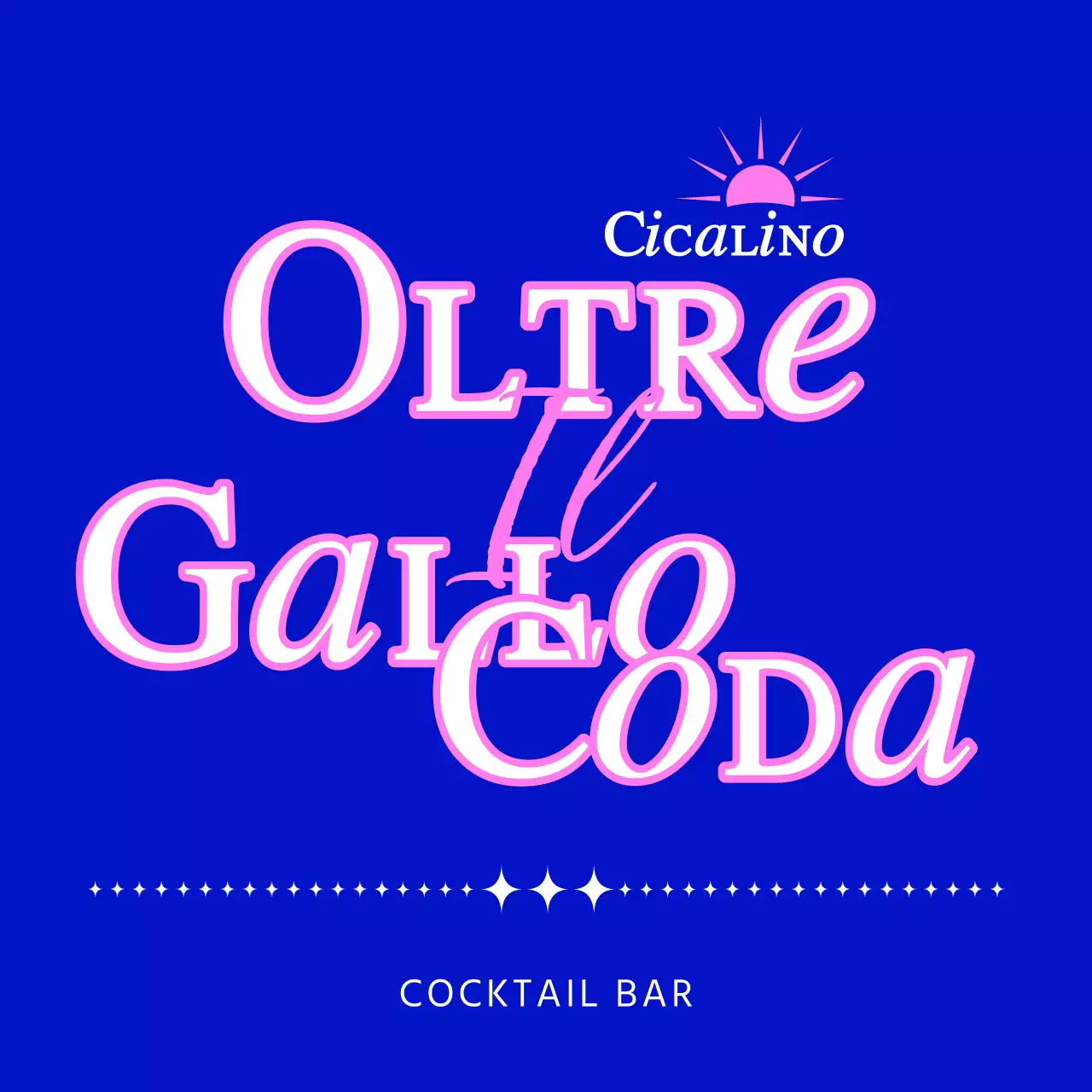 Promuovere un cocktail bar con l'illustrazione di un sole blu e rosa