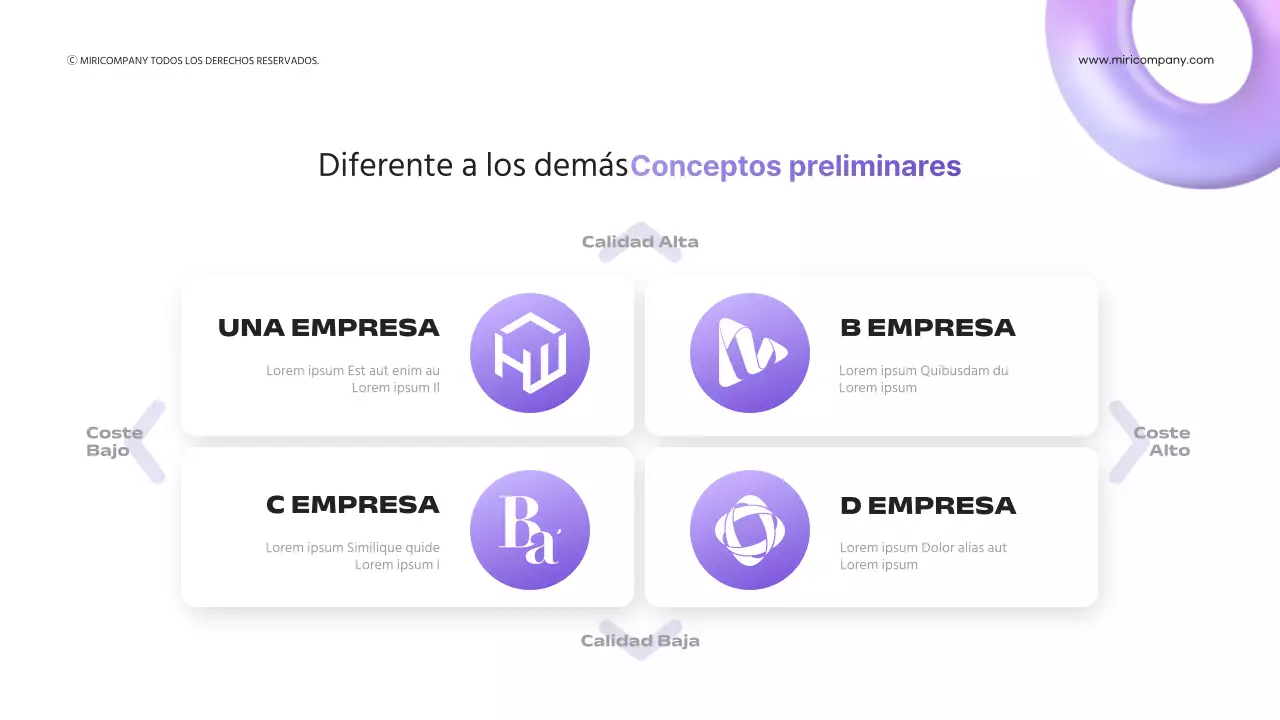 Formas 3D con degradado púrpura para presentaciones comerciales