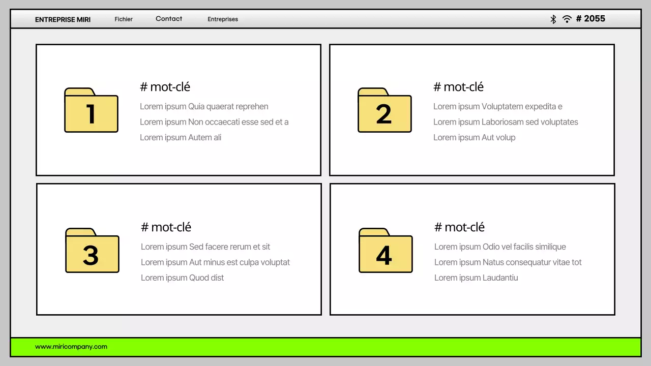 Interface utilisateur d'ordinateur simple en gris et chartreuse Profil de l'entreprise