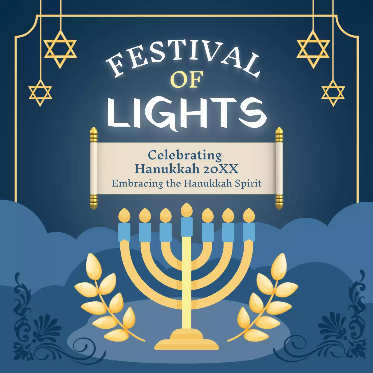 Blue Traditional Hanukkah Announcement Social Media Post