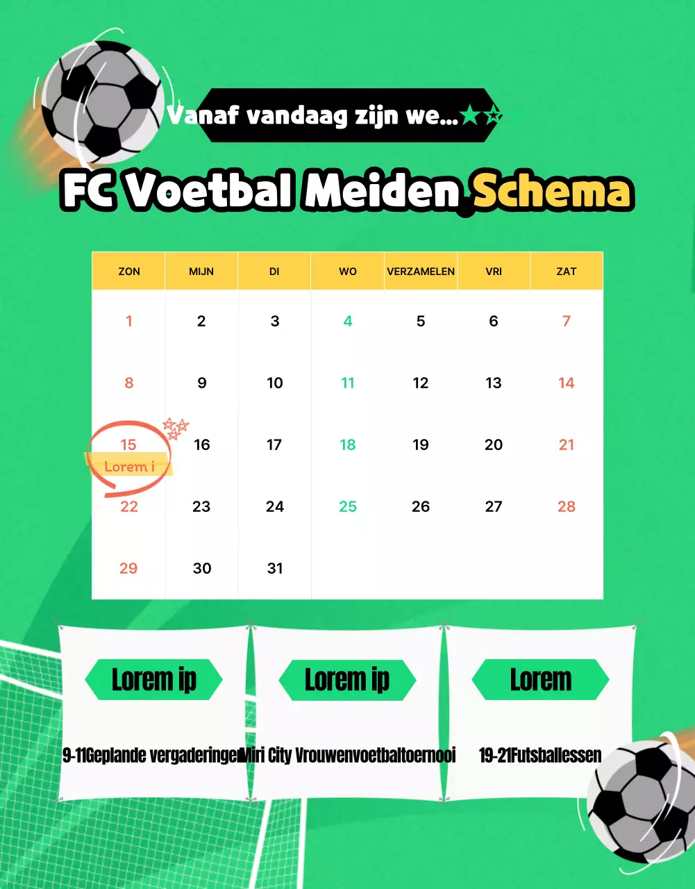 Rekrutering vrouwenvoetbal met een knal groen en geel