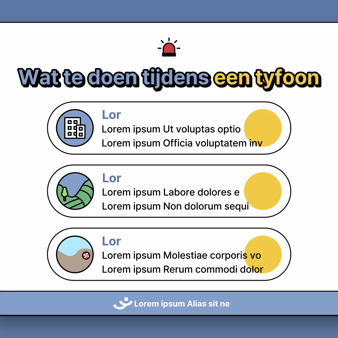 Een bericht over hoe om te gaan met tyfoonschade in blauw en geel