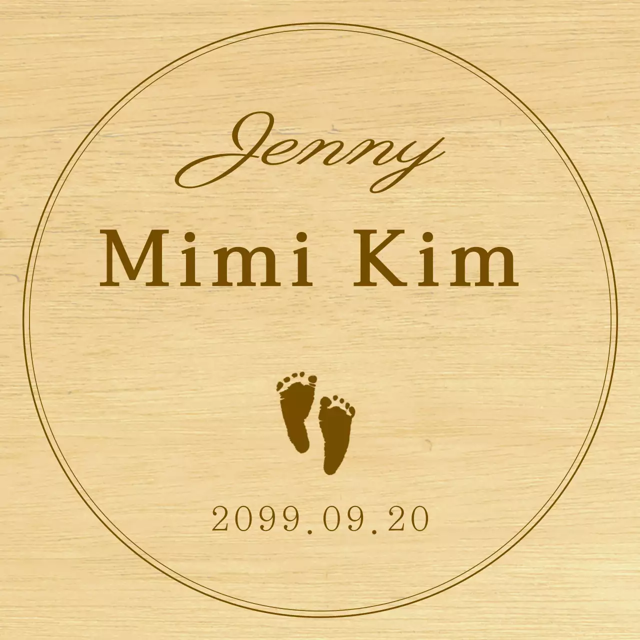 Een eenvoudige houten plaquette met tekst en illustraties om de eerste verjaardag van je baby te vieren.