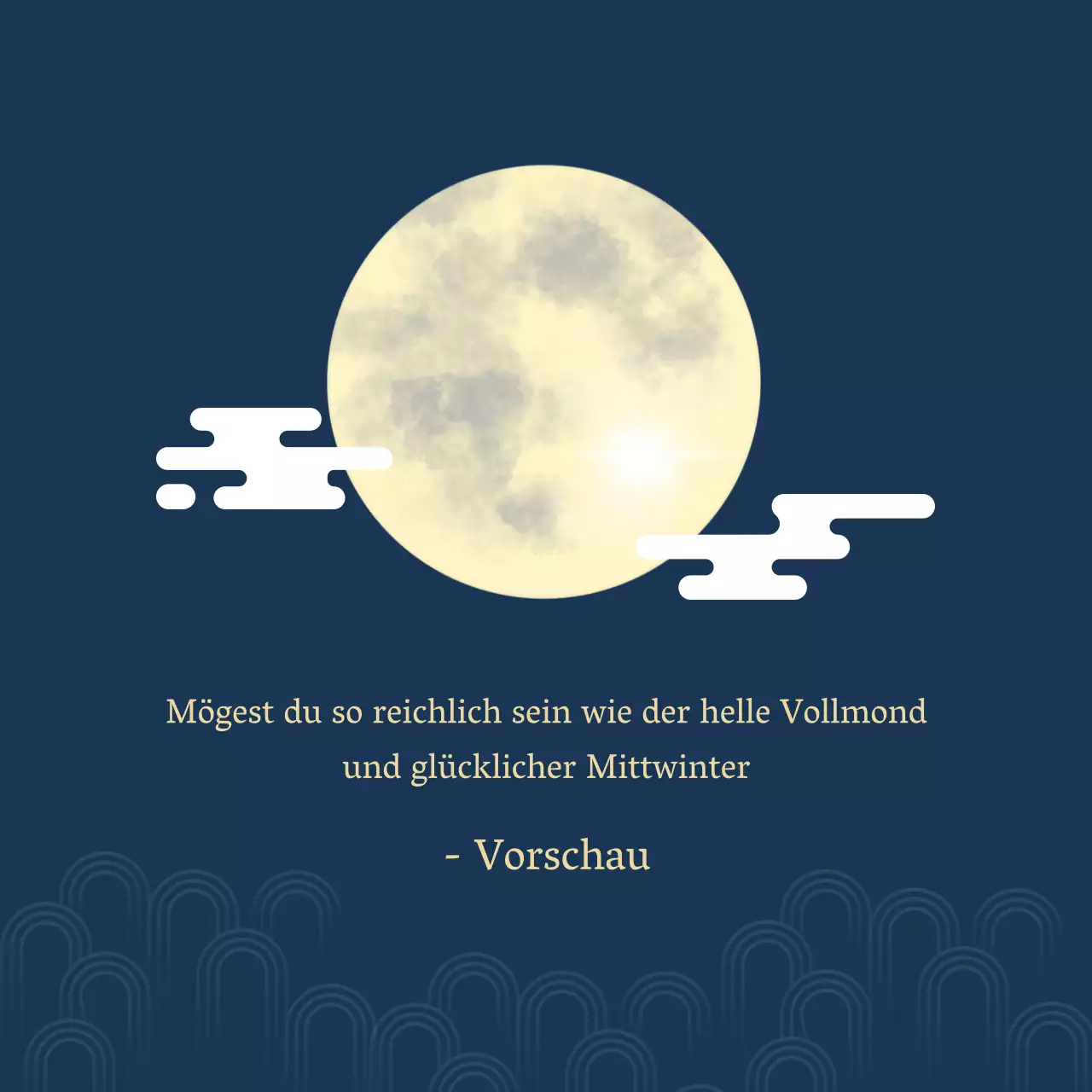 Mittwinterlicher Gruß mit gelbem Vollmond auf ruhigem blauem Hintergrund