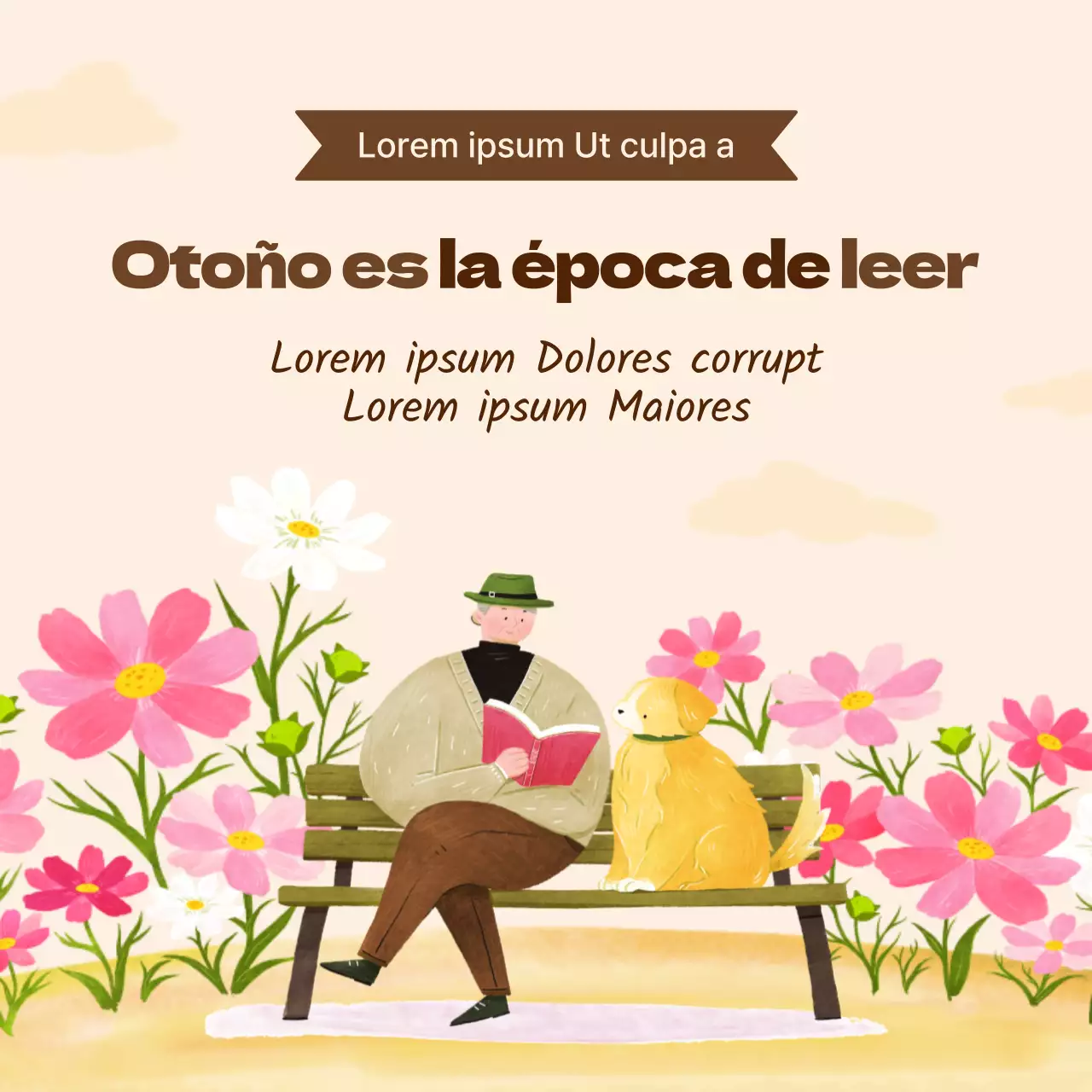 Un festival de lectura ilustrado con acuarelas de color beige