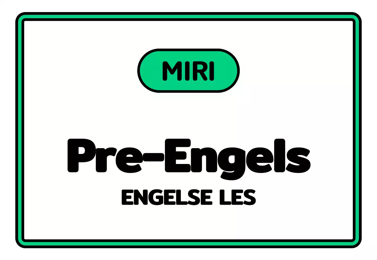 Een eenvoudig schoolbord met zwarte, witte, groene en paarse voor-Engelse tekst en omkaderde illustraties.