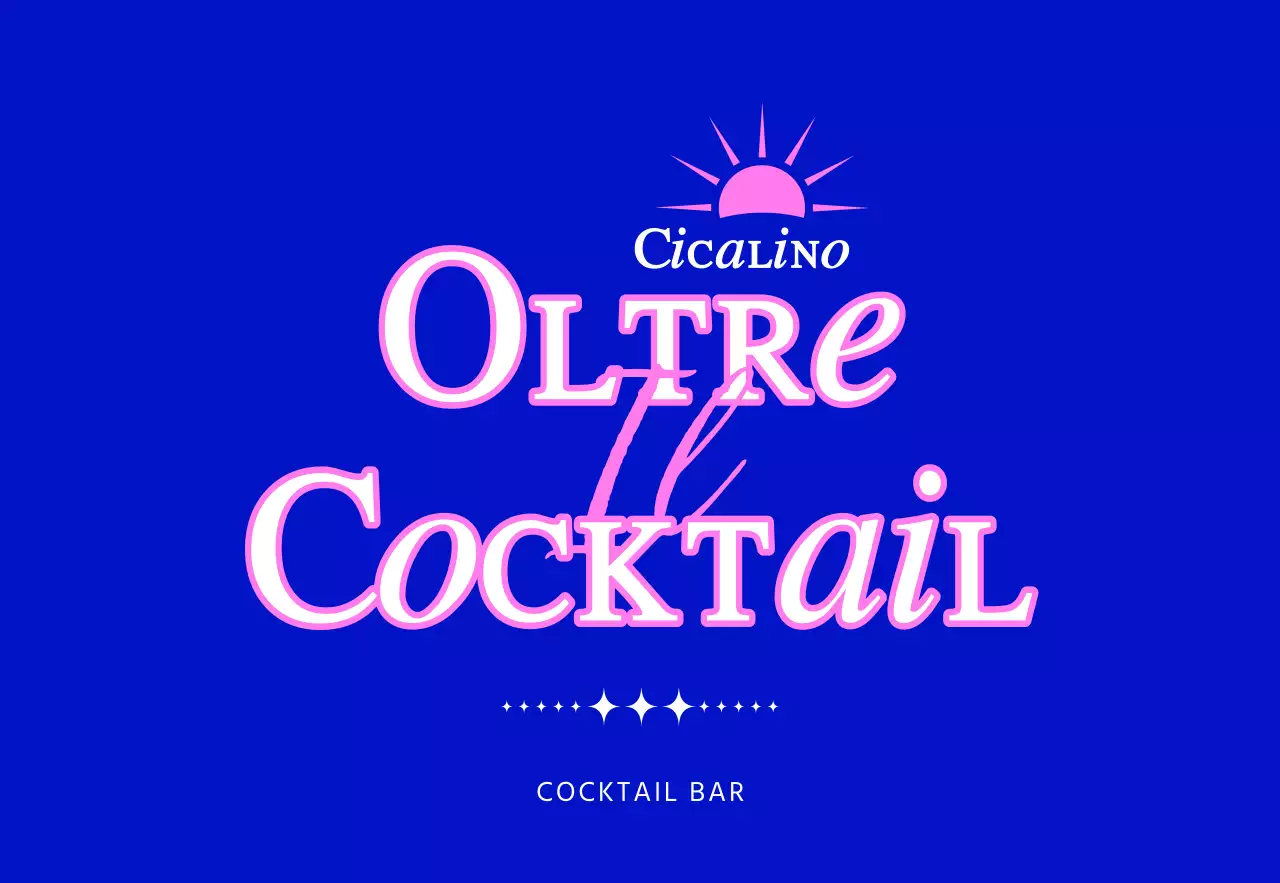 Promuovere un cocktail bar con l'illustrazione di un sole blu e rosa