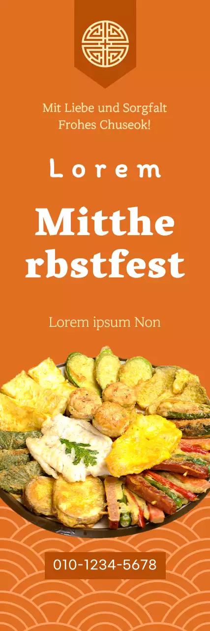 Werbung für die Vorbestellung von Chuseok-Tellern mit traditionellen koreanischen Mustern auf orangefarbenem Hintergrund