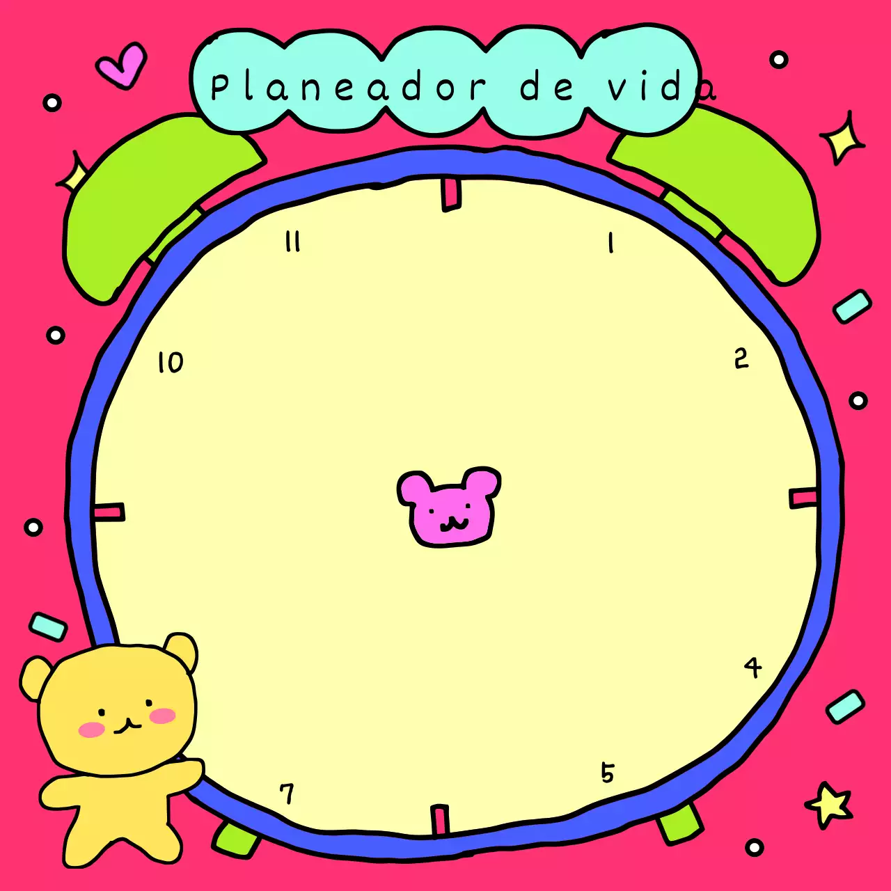 Plano de vida do ursinho de peluche amarelo Um bilhete de bolo de arroz que parece um rabisco desenhado à mão.