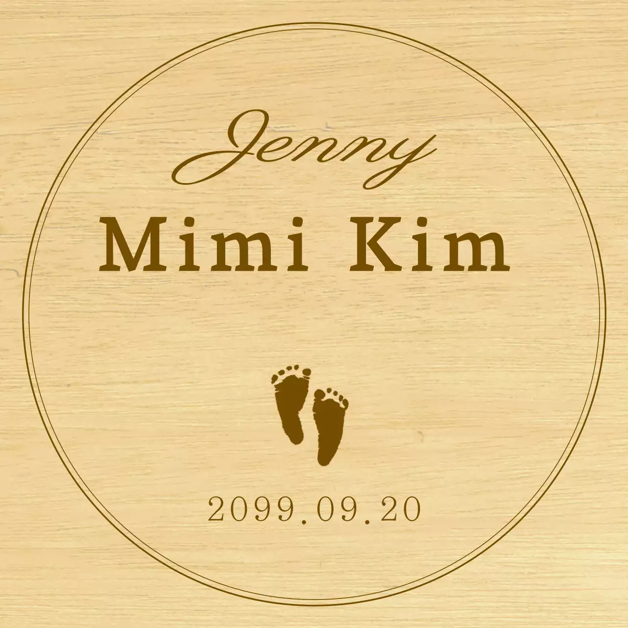 Un sencillo recuerdo en forma de placa de madera con texto e ilustraciones para celebrar el primer cumpleaños de tu bebé.