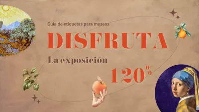 Una lujosa guía de galerías de arte con fondos marrones y toques naranjas