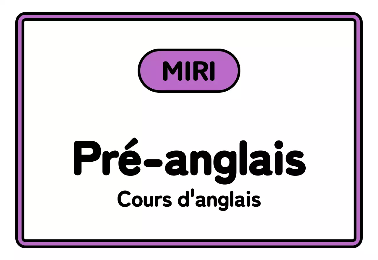 Un simple panneau d'école avec un texte pré-anglais en noir, blanc, vert et violet et des illustrations encadrées.