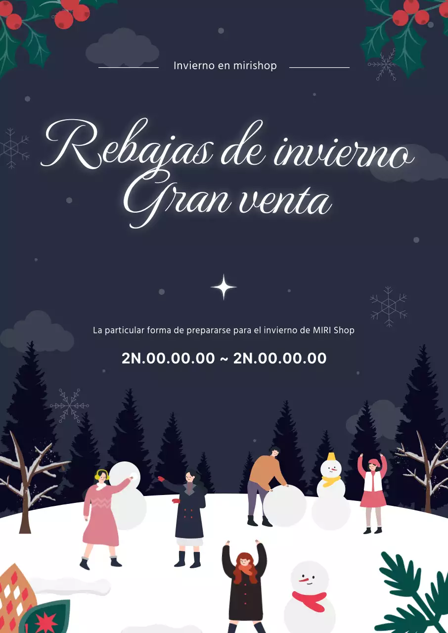 Guía de las rebajas de invierno con bonitas ilustraciones en azul marino y blanco