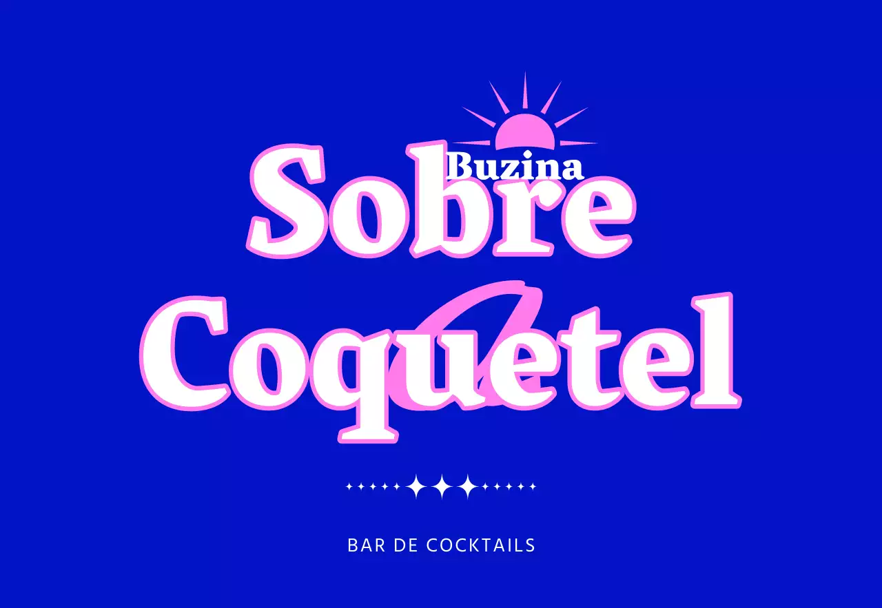 Promover um bar de cocktails com uma ilustração de um sol azul e cor-de-rosa
