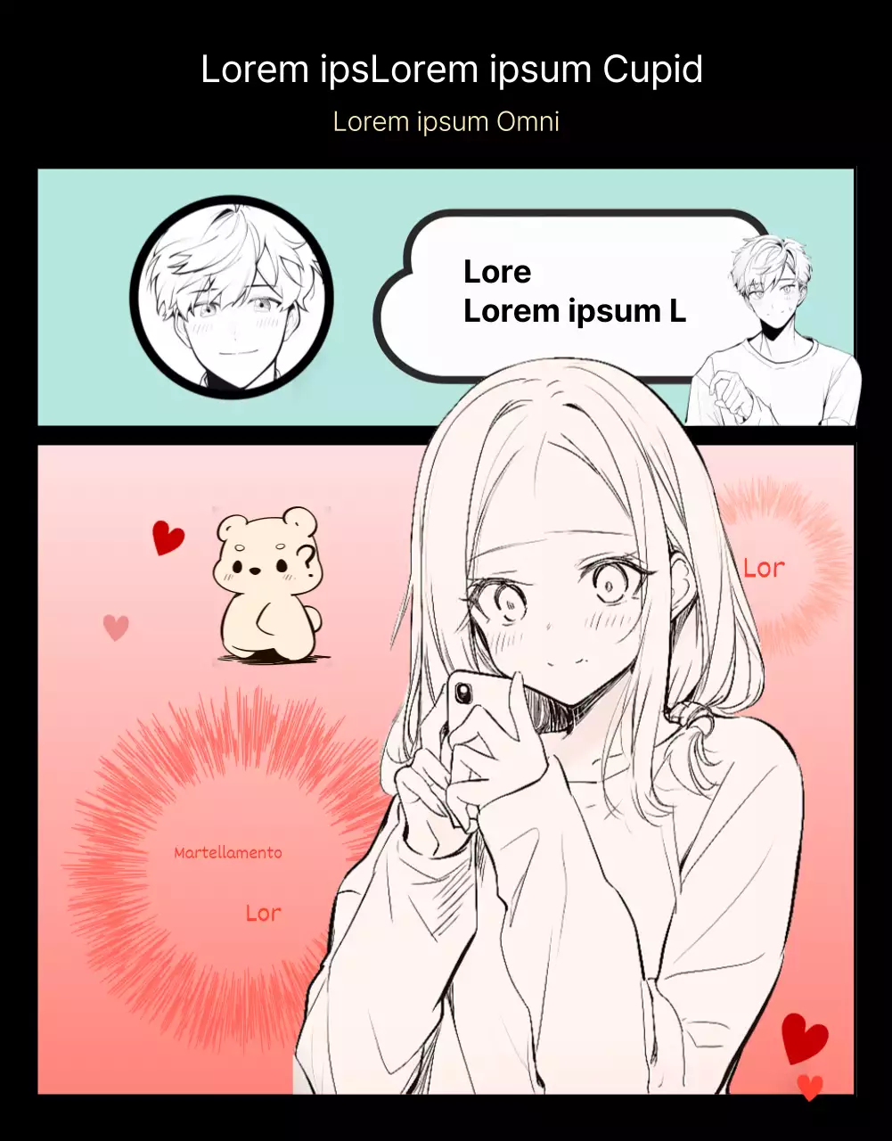 Trama webtoon di eccitazione maschile e femminile su sfondo nero