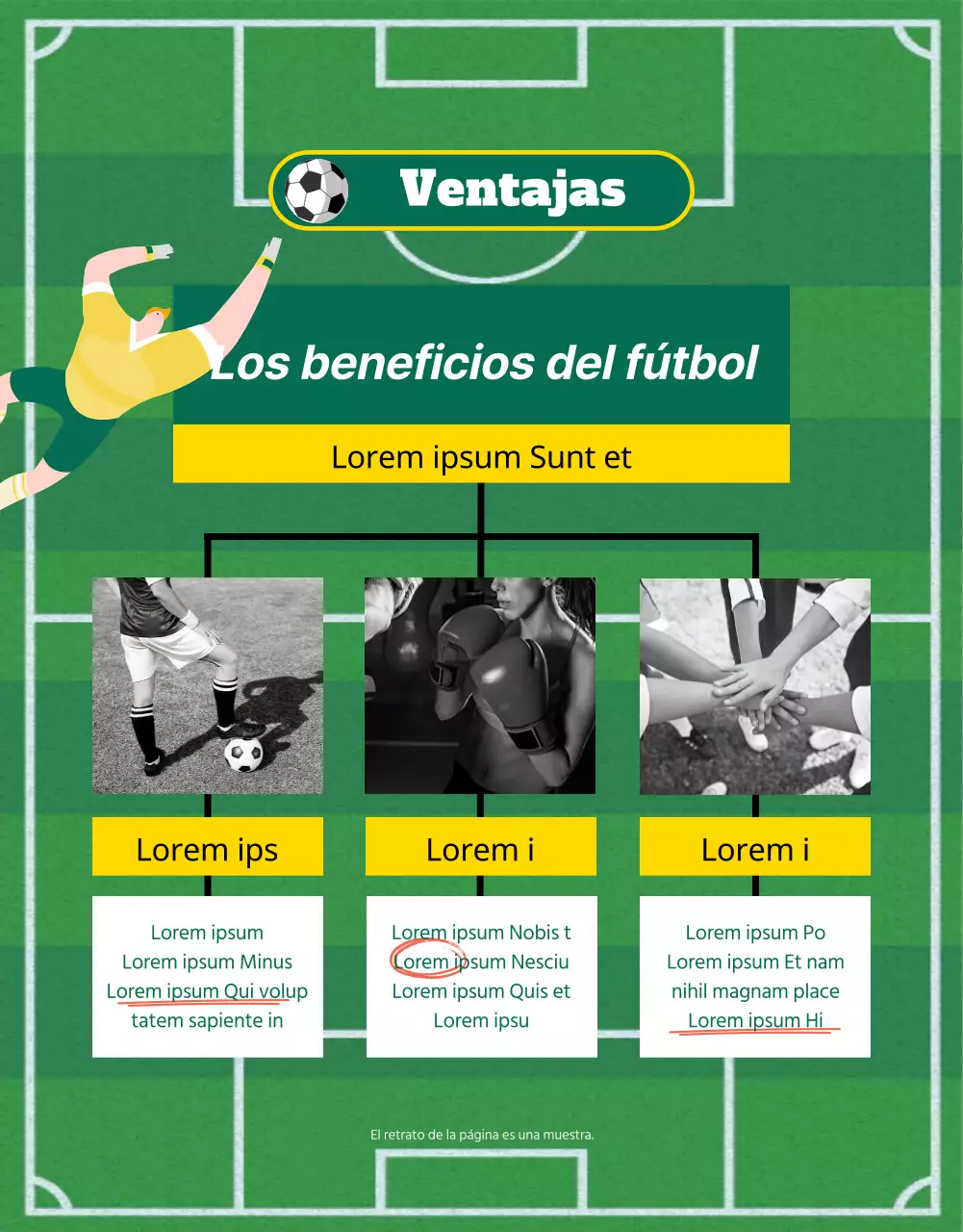 Reclutamiento para el equipo de fútbol femenino verde y amarillo