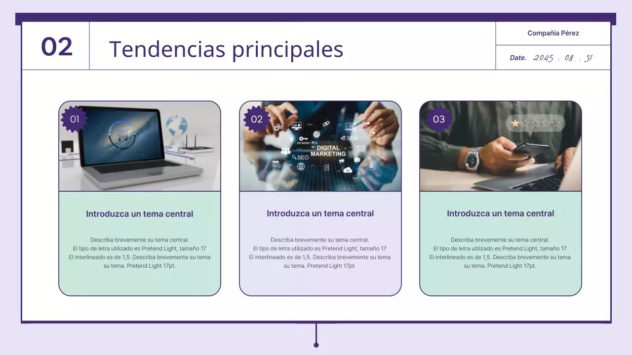 Una propuesta con elementos dentados de color púrpura y menta