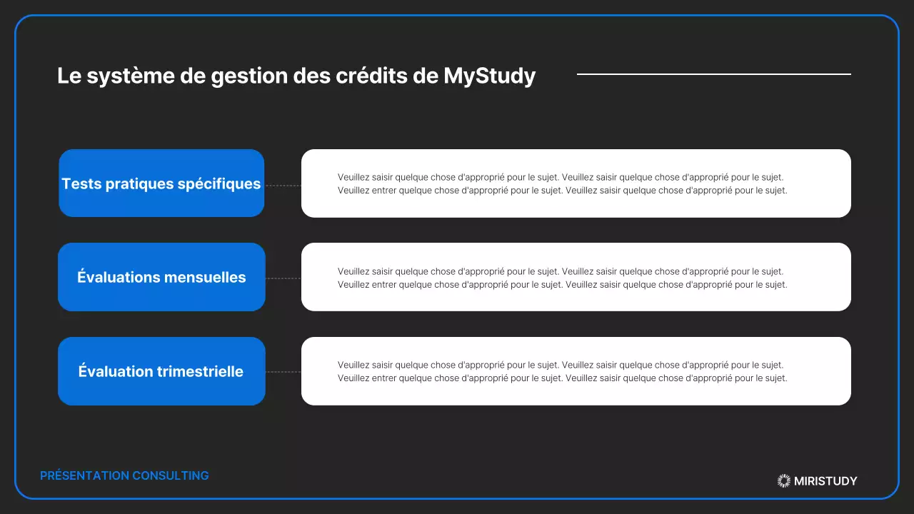 Une présentation minimaliste des admissions en noir et bleu