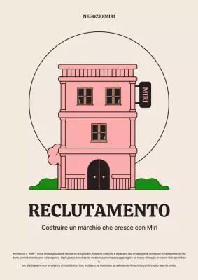 Concetto di edificio beige e rosa con marchio per gli annunci di lavoro