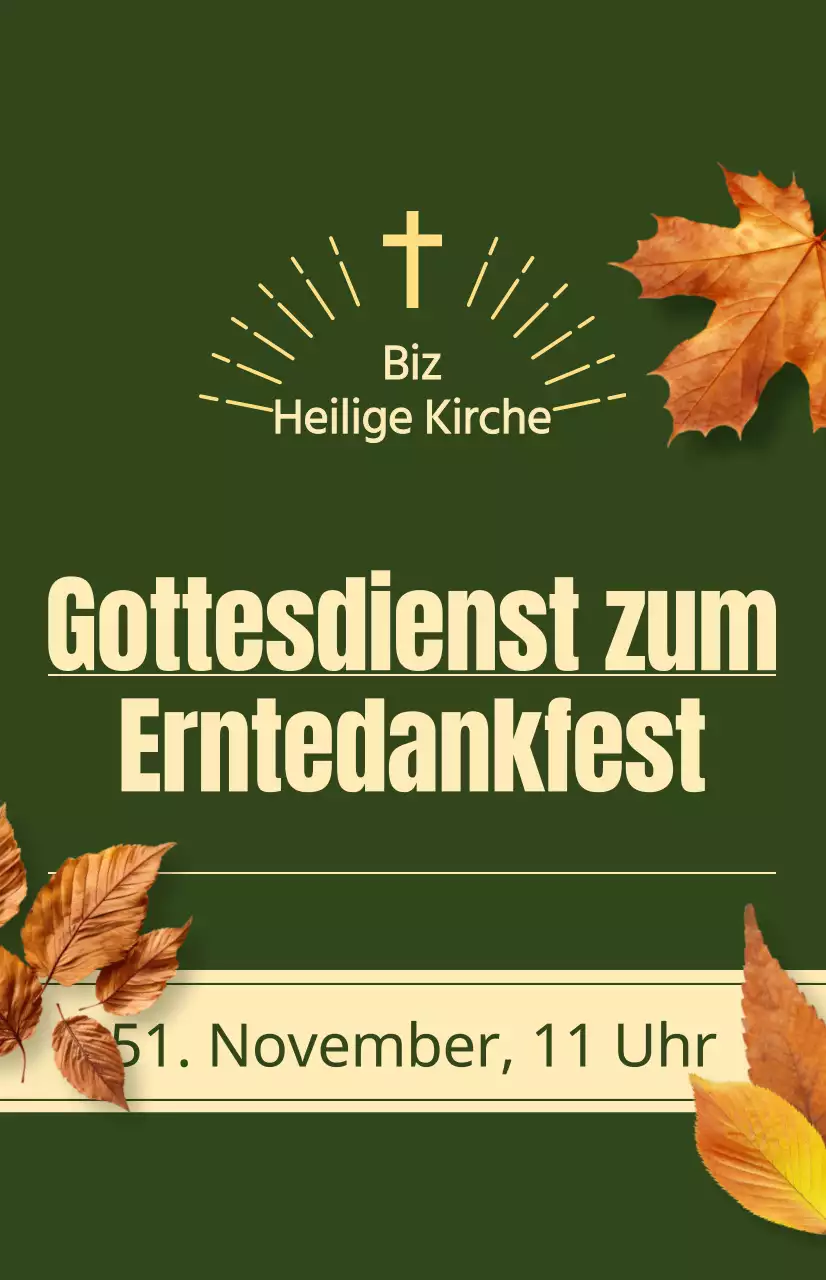 Ein kirchlicher Herbstgottesdienst mit einem Text zum Erntedankfest und einer Fotoillustration von fallenden Blättern.