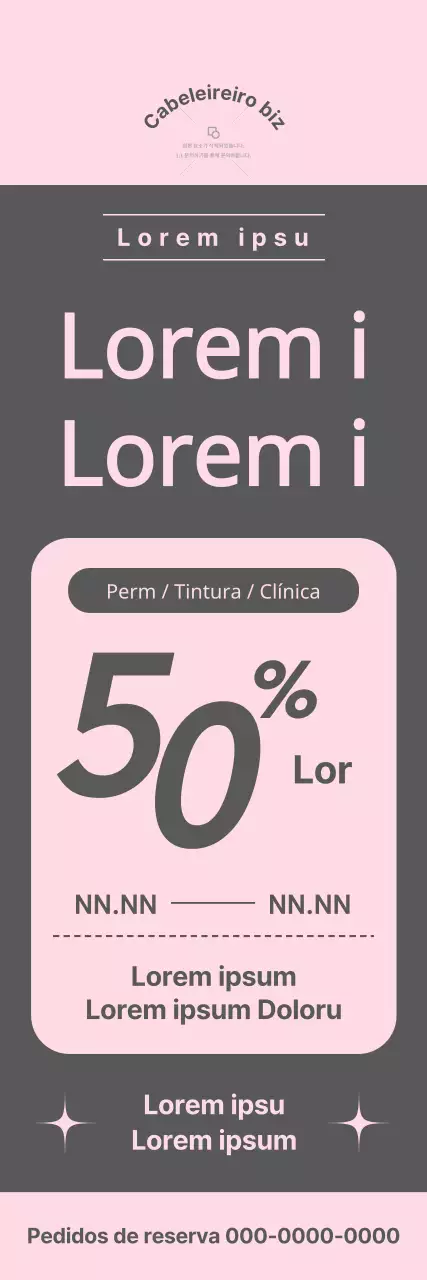 Cartaz de evento de exame de salão de cabeleireiro com tarifas reduzidas numa combinação de rosa e cinzento