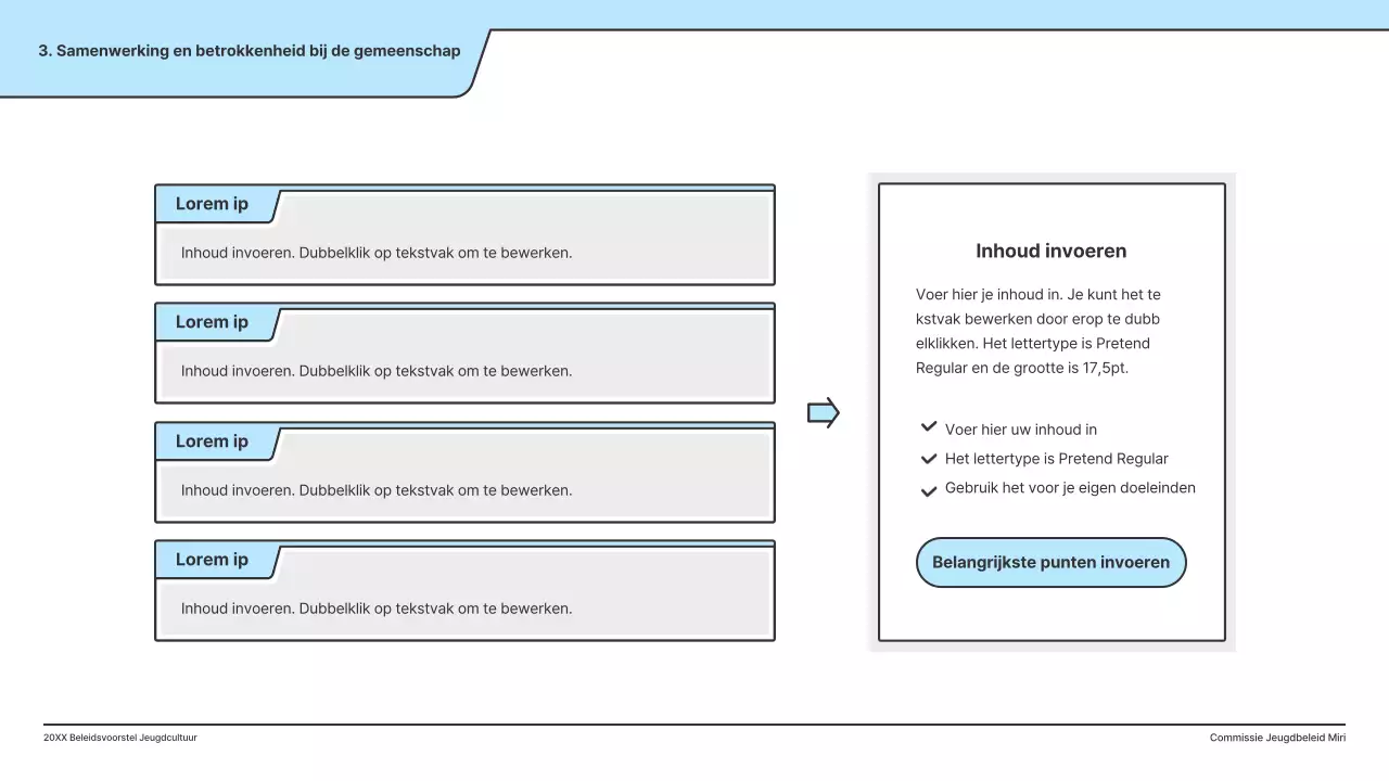 Een beleidsvoorstel met een strakke illustratie in lichtblauw en een indexpuntvorm.
