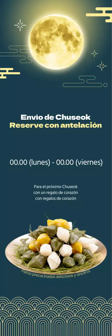 Evento gastronómico Obon con un lujoso fondo verde oscuro e ilustraciones tradicionales amarillas