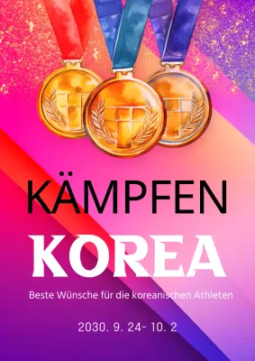 Eine Pop-Art-Anzeige für die Asienspiele in Lila und Pink