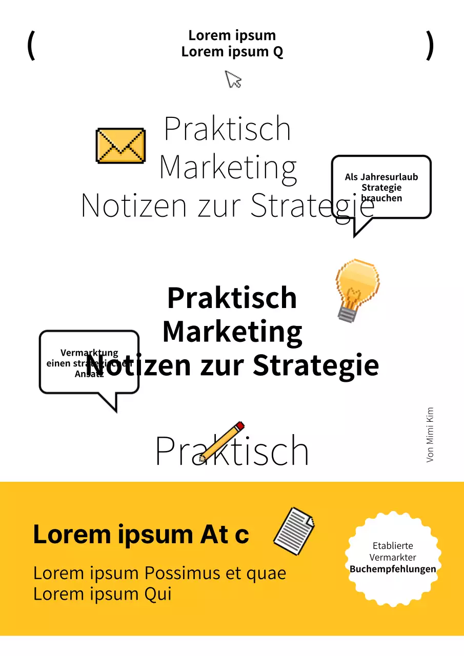 Marketingumschlag mit gelbem und schwarzem Text