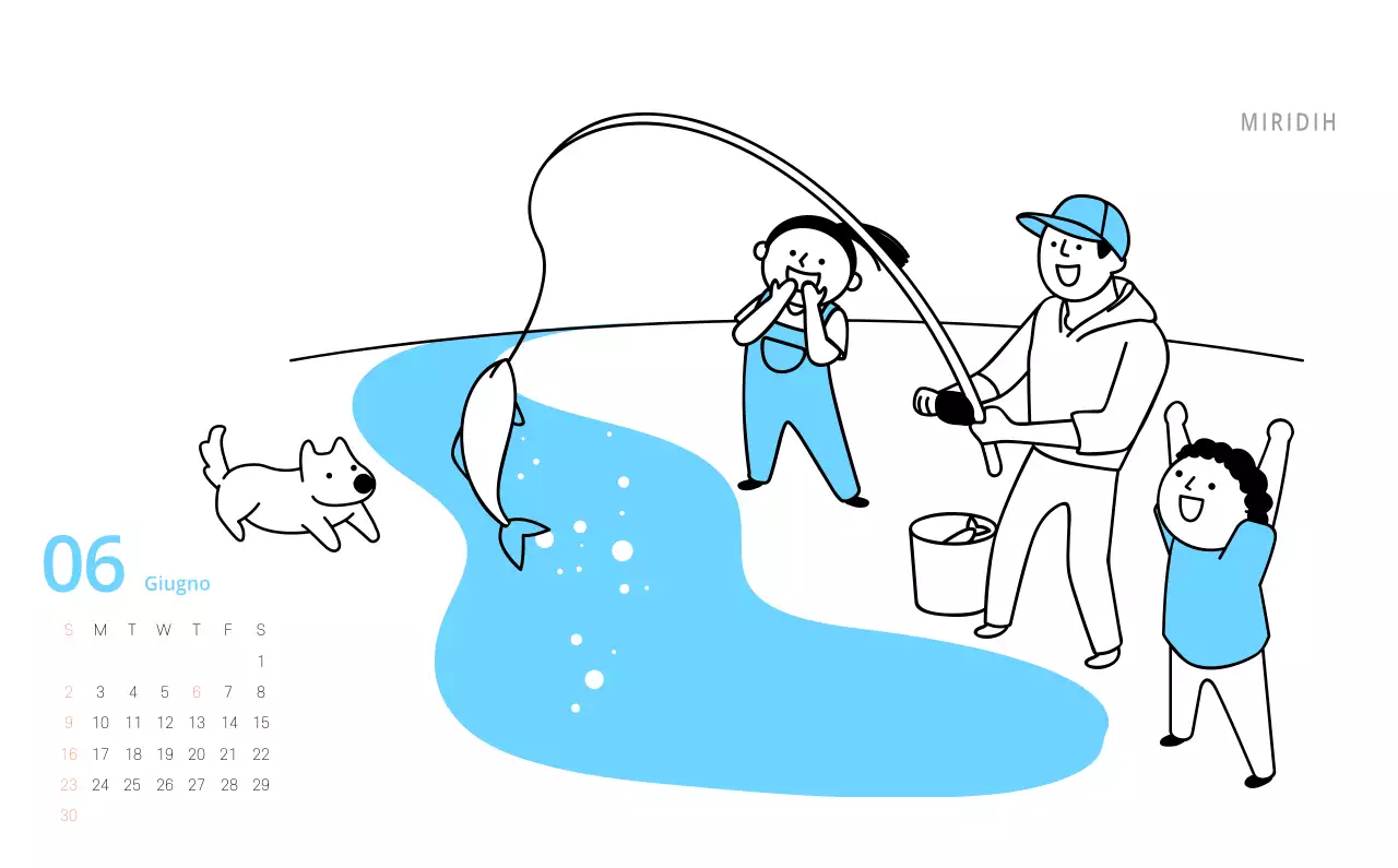 Simpatico calendario da tavolo illustrato verde a tema famiglia