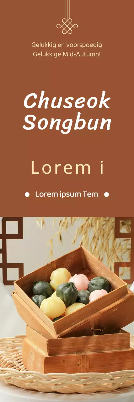 Promoot het vooraf reserveren van Chuseok songbap met een afbeelding van een luxe songbap op een bruine achtergrond