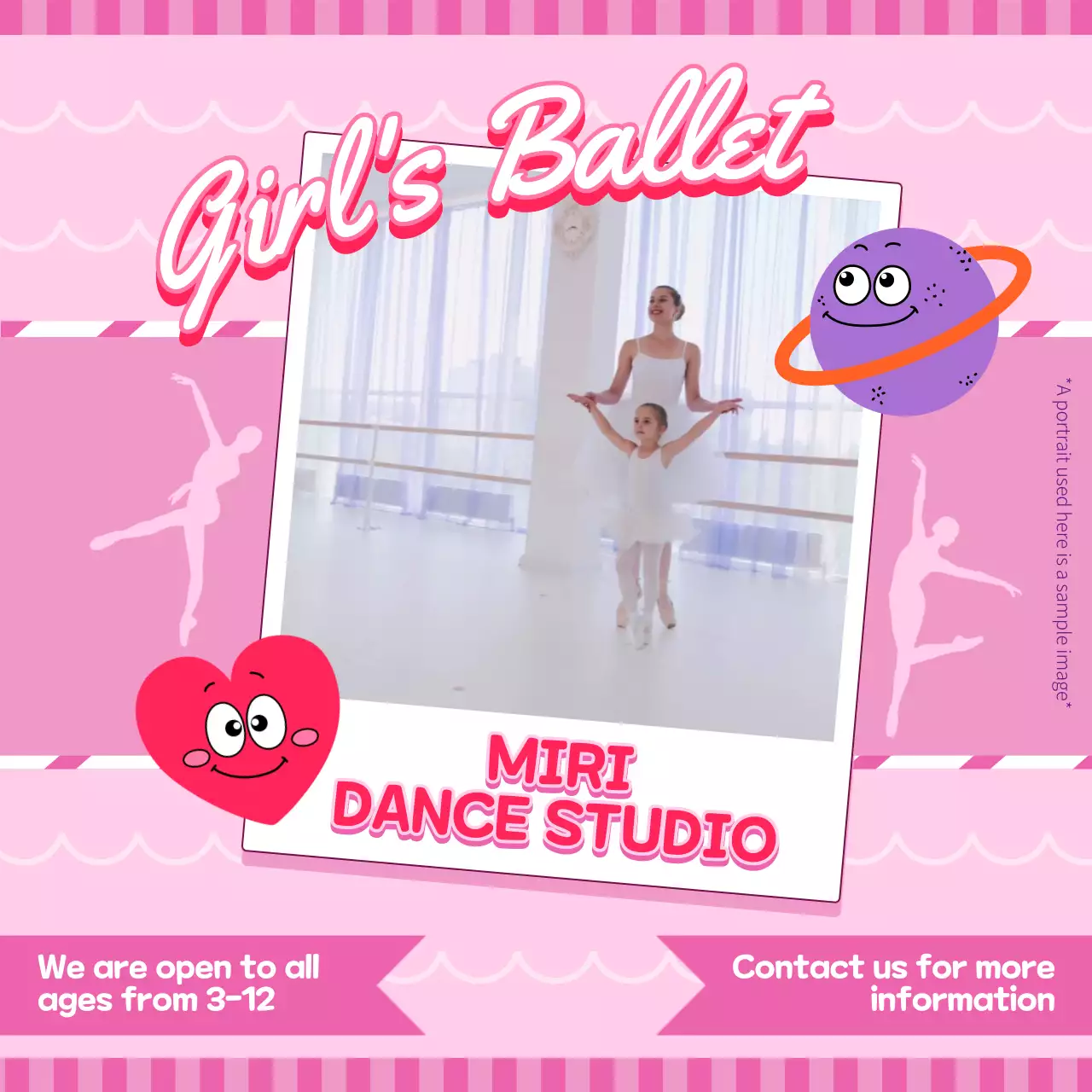 핑크와 화이트 키치 발레 댄스 클래스 홍보