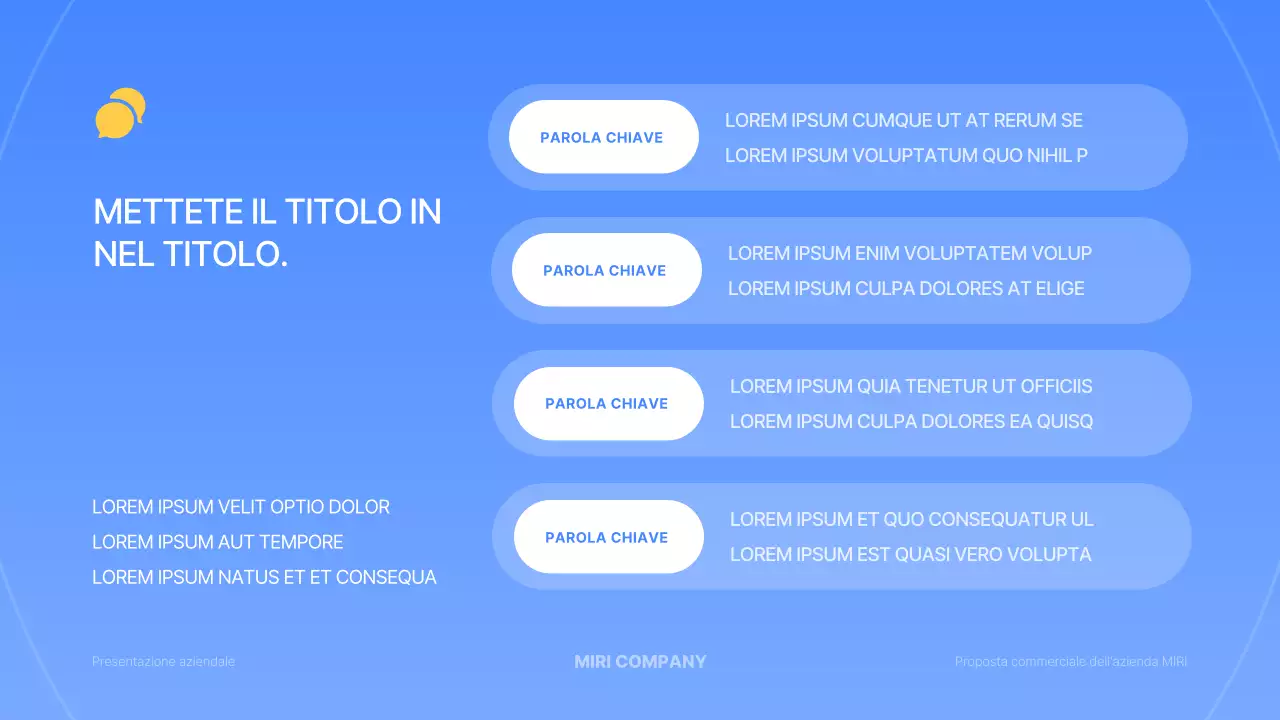 Una semplice presentazione aziendale in blu e giallo