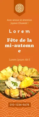 Promouvoir la pré-réservation des plateaux de Chuseok avec des motifs coréens traditionnels sur fond orange.