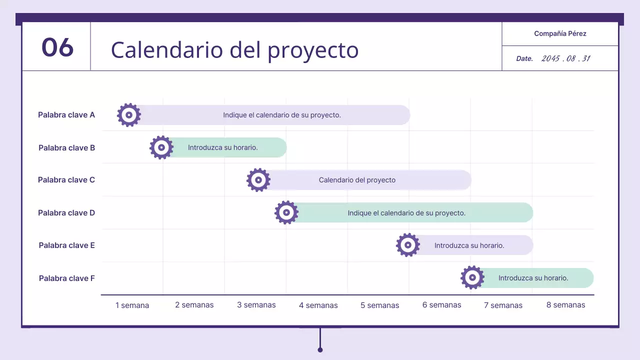 Una propuesta con elementos dentados de color púrpura y menta