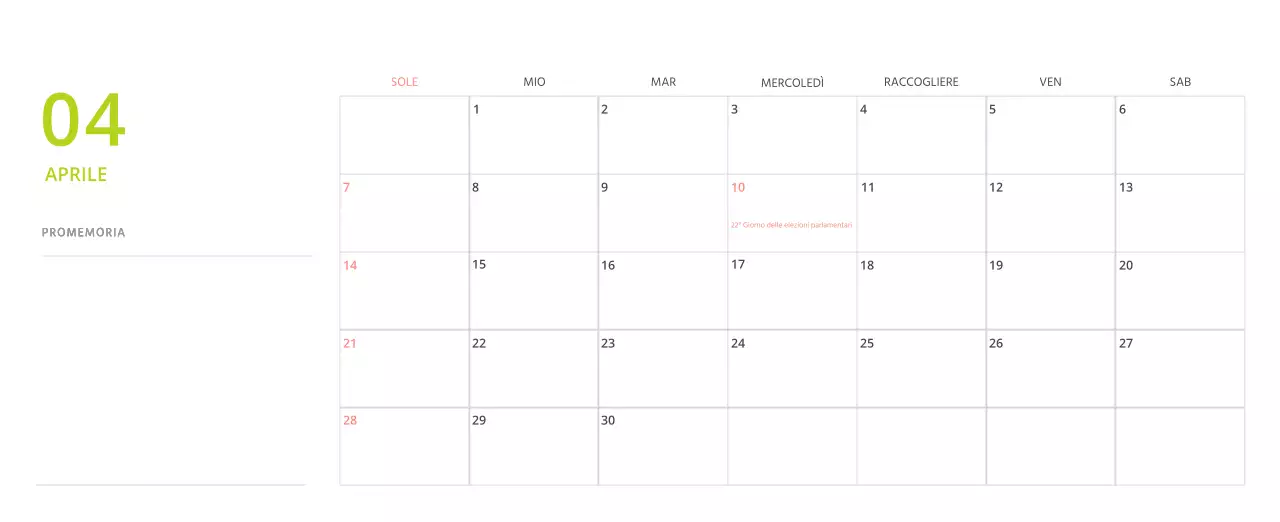 Simpatico calendario da tavolo illustrato verde a tema famiglia