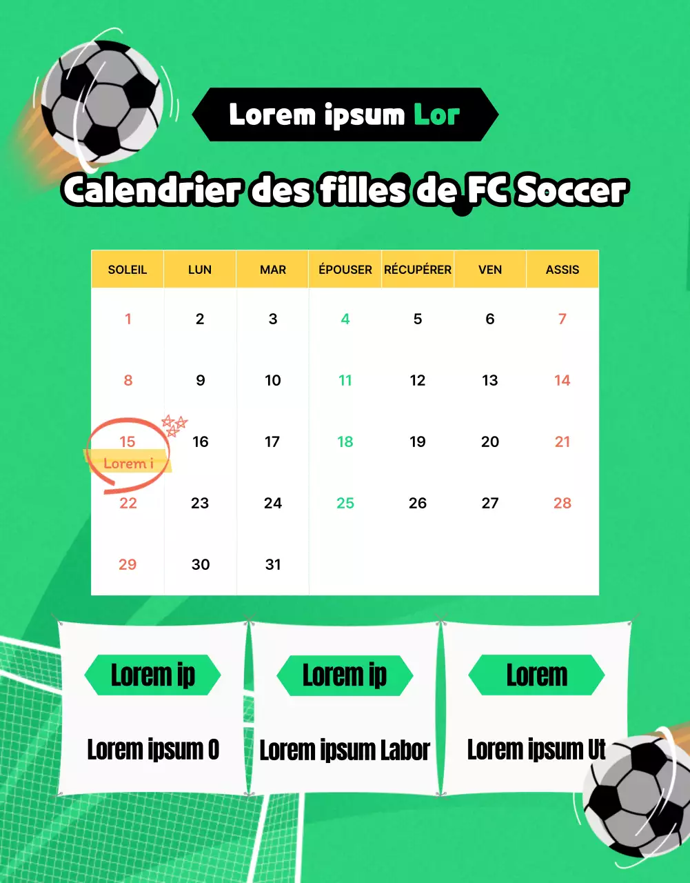 Recrutement de footballeuses avec une touche de vert et de jaune