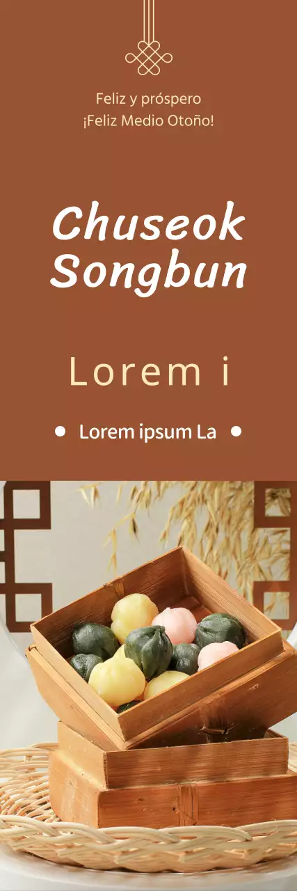 Promocione la reserva anticipada del Chuseok songbap con una imagen de un lujoso songbap sobre fondo marrón.