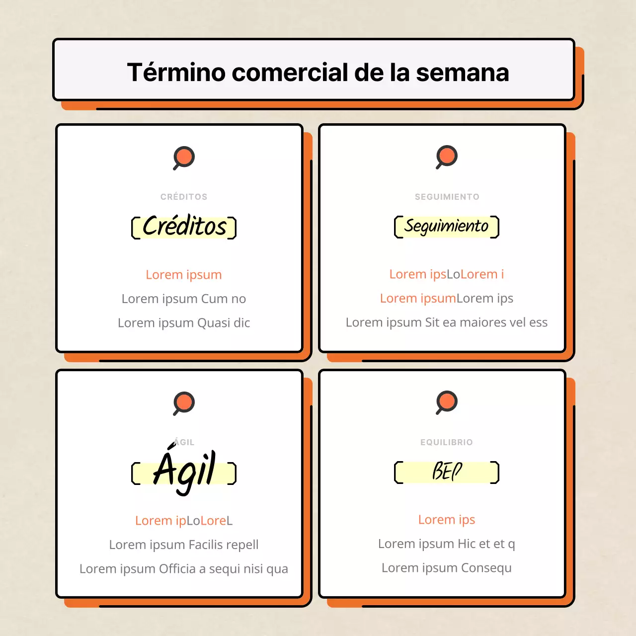 Naranja y blanco, moderno y limpio, para destacar la información comercial