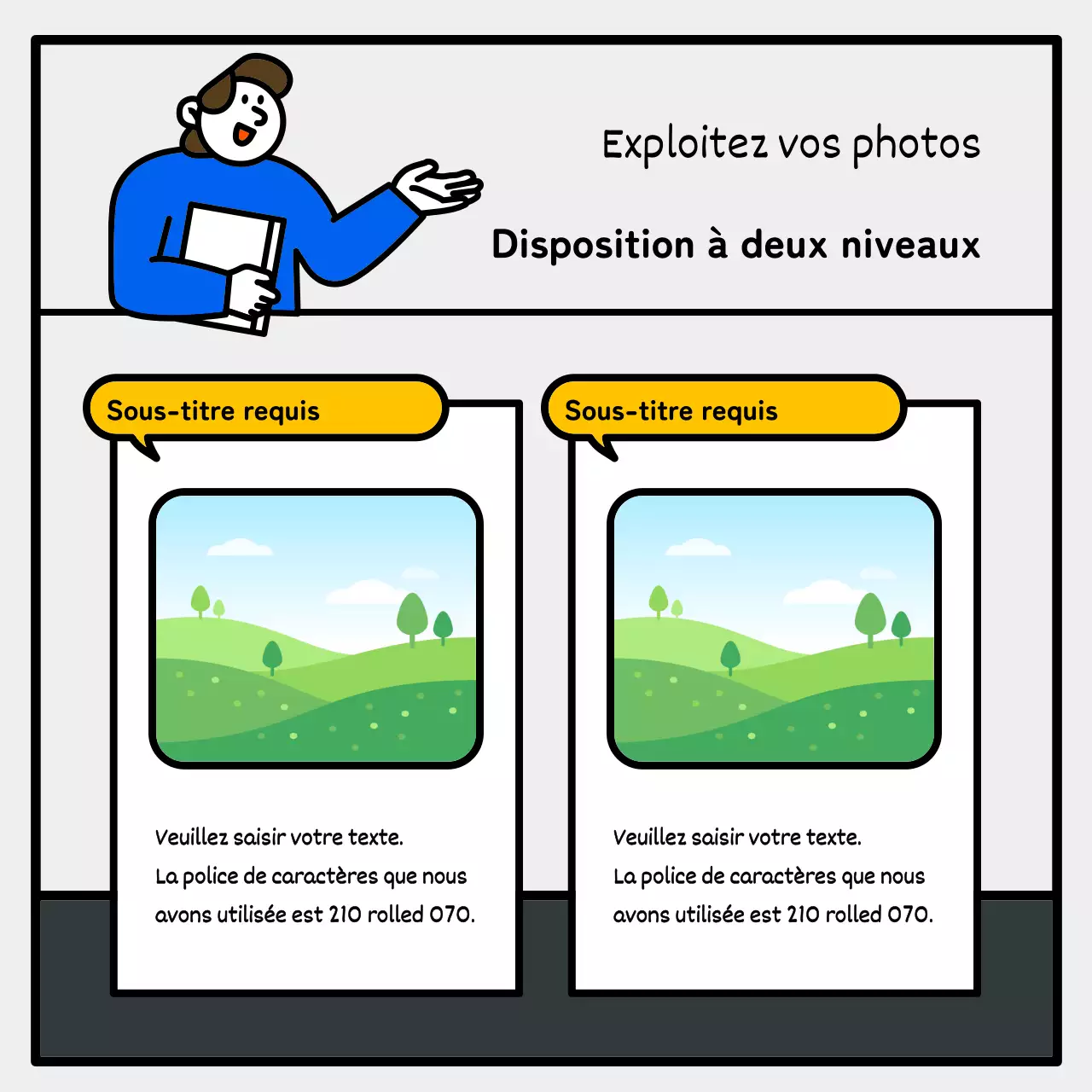 Illustration simple et mignonne avec des accents bleus, rouges et jaunes