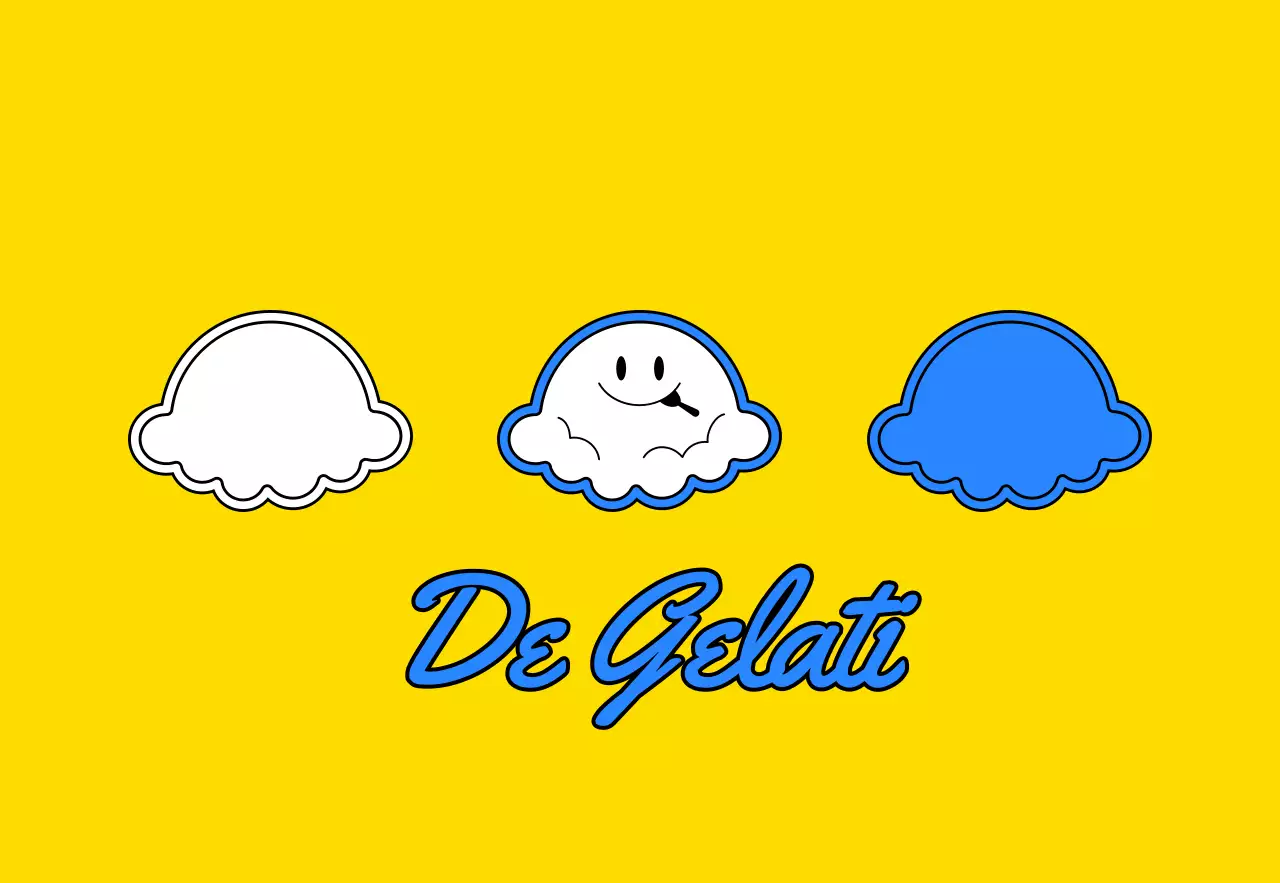 Promotion d'un mignon concept de magasin de gelato avec une illustration de personnage de crème glacée jaune et bleu