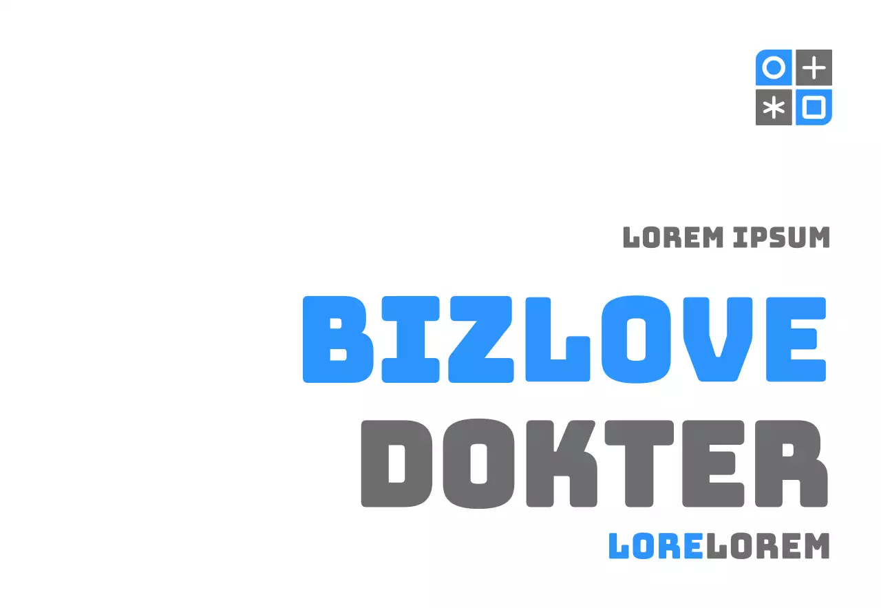 Promotioneel met een eenvoudig ontwerp met een blauw en grijs logo en de naam van de praktijk.