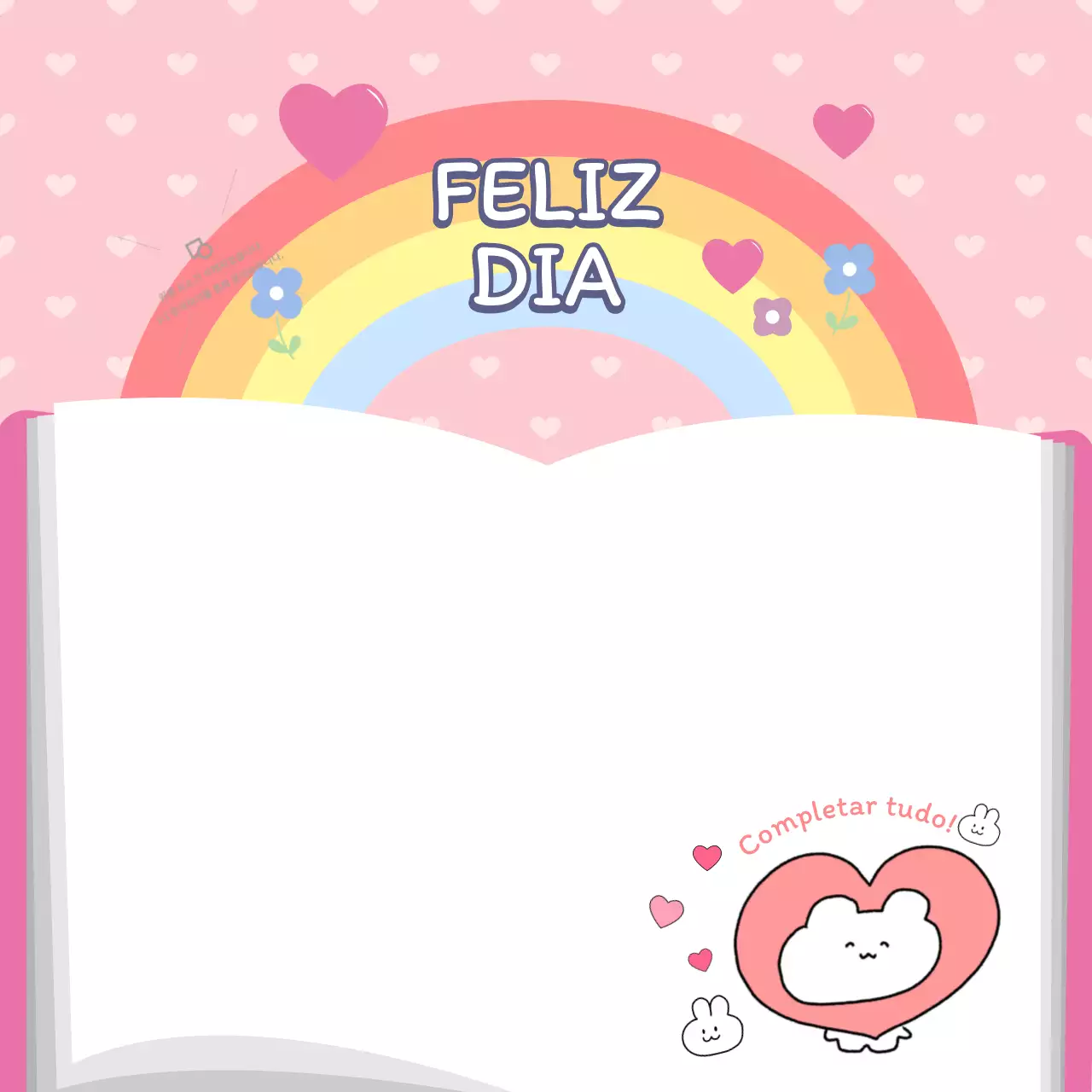 Bloco de notas bonito e fofo com um arco-íris de tons cor-de-rosa