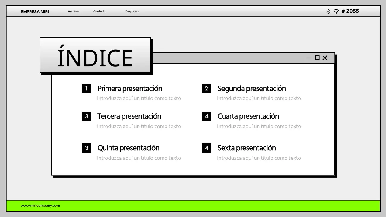 Interfaz de usuario sencilla en gris y chartreuse Perfil de la empresa