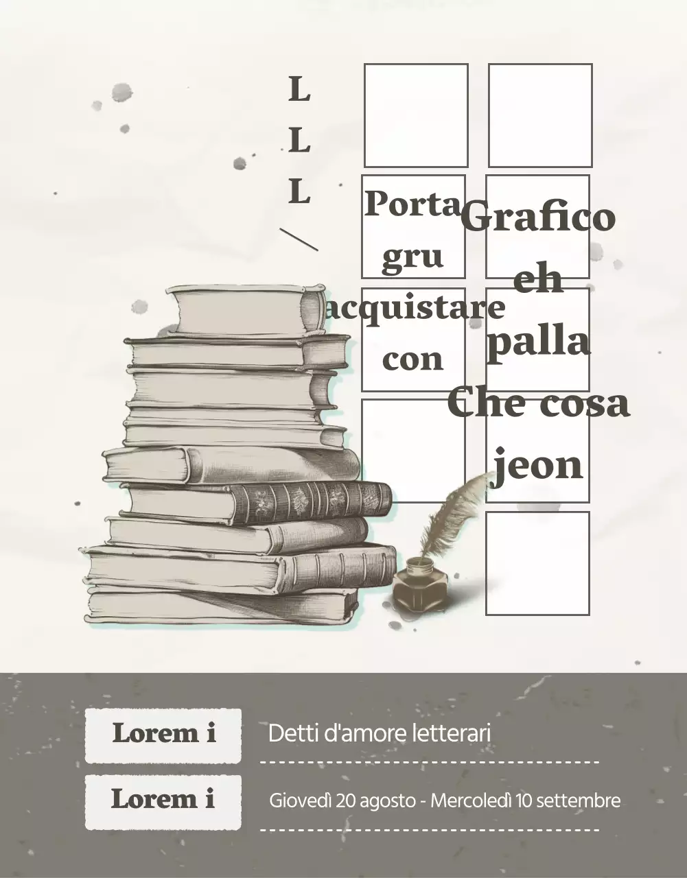 Bando di concorso per uno slogan d'amore letterario in stile vintage e semplice nei colori beige e marrone.