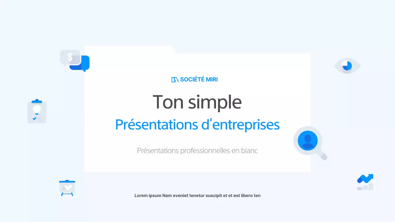 Une présentation commerciale simple en blanc et bleu