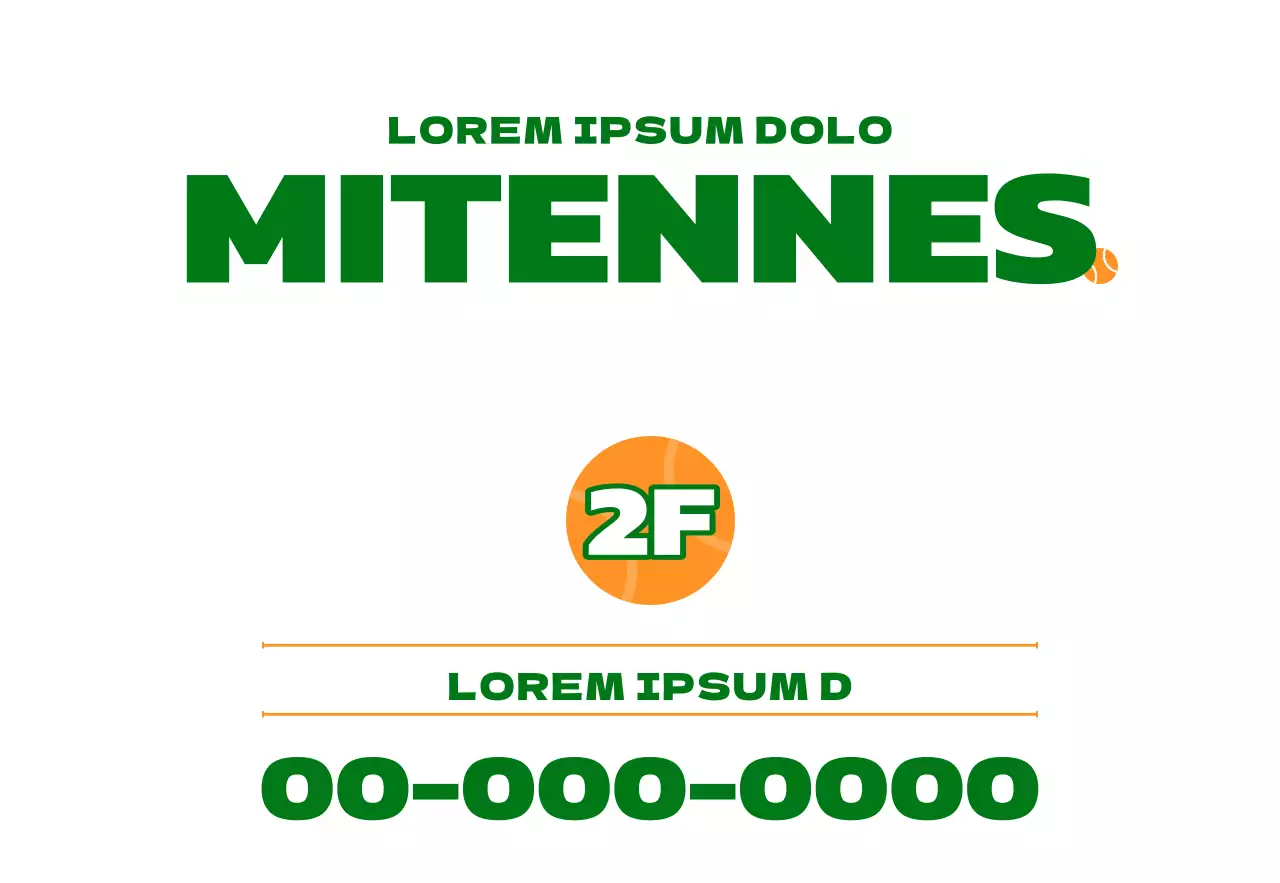 Promotion d'une école de tennis avec une illustration de matériel de tennis en vert et orange.