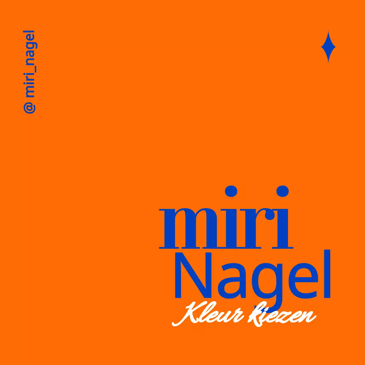 Nette nail art winkelpromotie met blauwe en oranje tekst